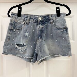 Rue21 Bedazzled Jean Shorts Rhinestone Cutoff Distressed Blue sz 8